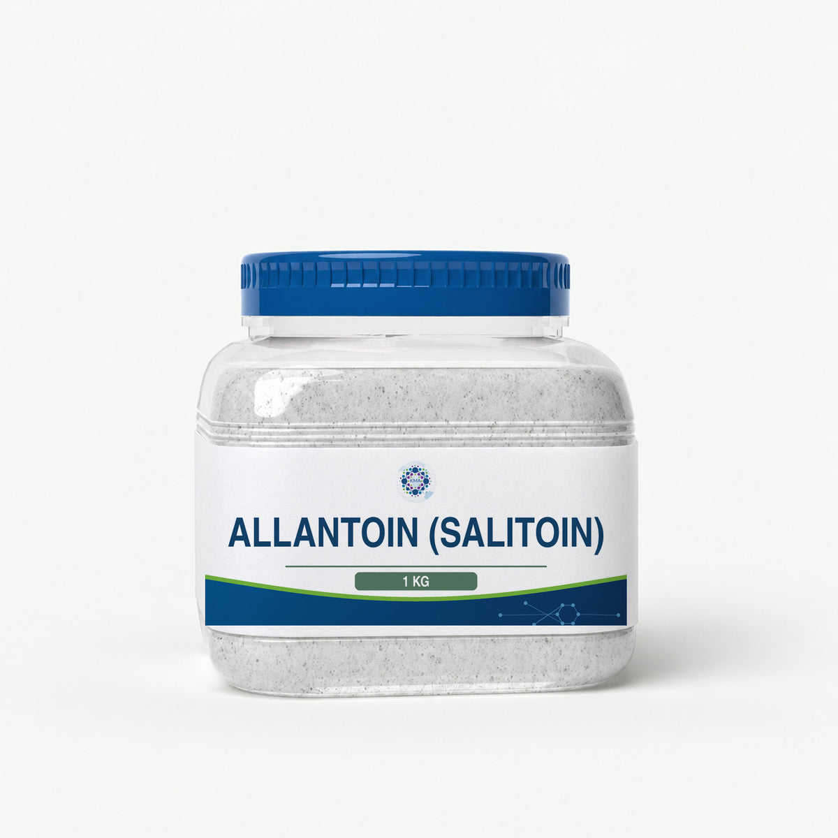 KMA Allantoin (Salitoin), 1 kg, squat rounded-square clear powder jar with blue lid