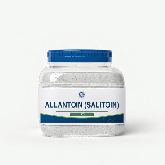 KMA Allantoin (Salitoin), 1 kg, squat rounded-square clear powder jar with blue lid