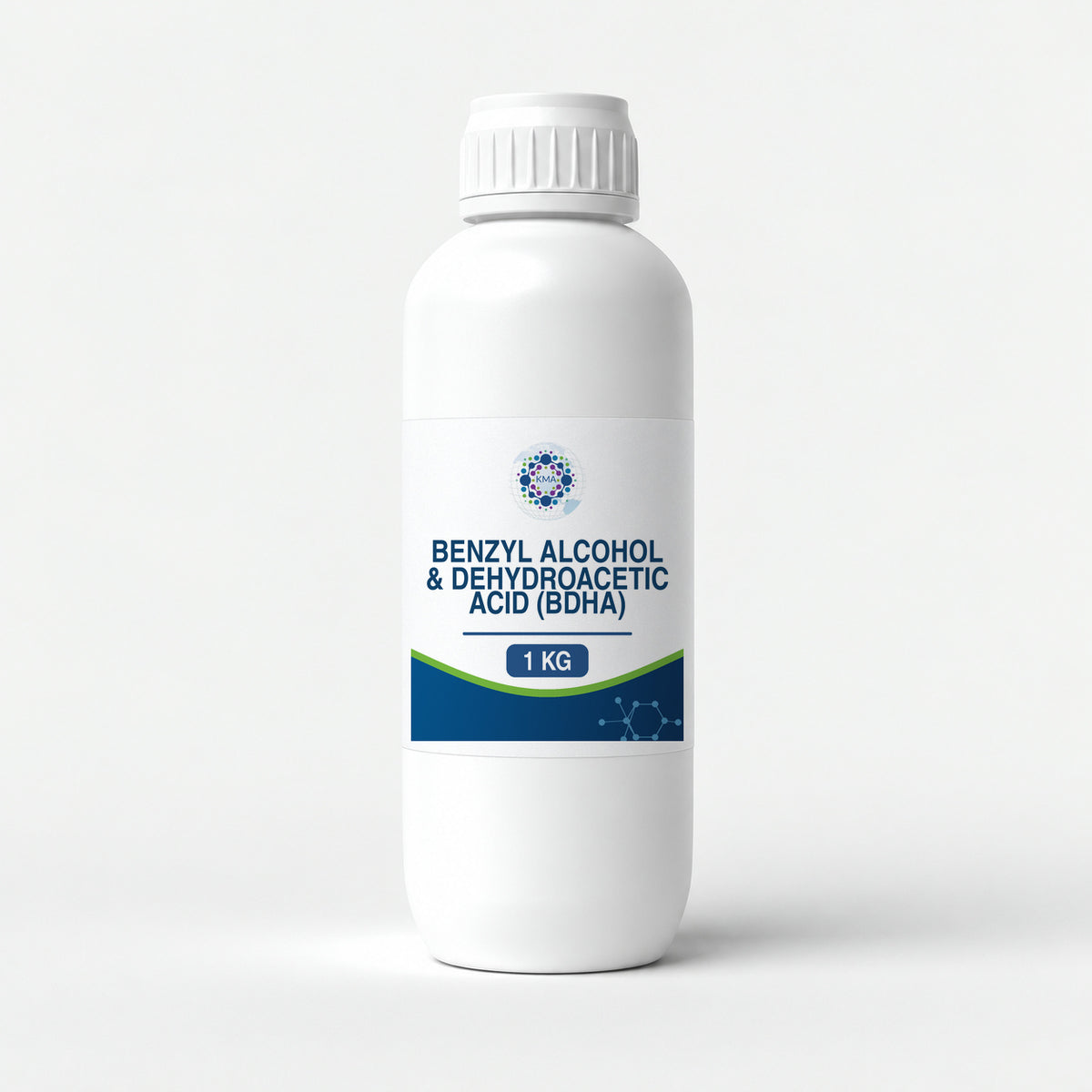 KMA Benzyl Alcohol & Dehydroacetic Acid (BDHA), 1 kg, slender smooth opaque bottle with white cap