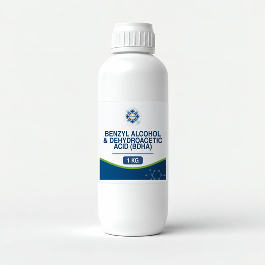 KMA Benzyl Alcohol & Dehydroacetic Acid (BDHA), 1 kg, slender smooth opaque bottle with white cap
