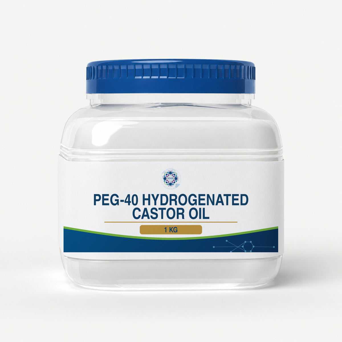 KMA PEG-40 Hydrogenated Castor Oil, 1 kg, squat rounded-square clear paste jar with blue lid