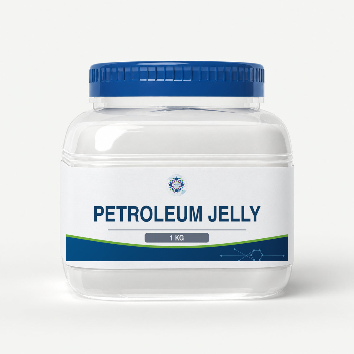KMA Petroleum Jelly, 1 kg, squat rounded-square clear paste jar with blue lid