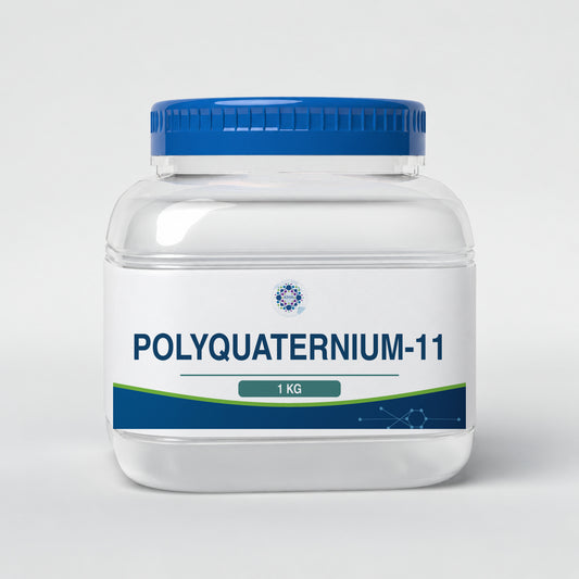 KMA Polyquaternium-11, 1 kg, squat rounded-square clear gel jar with blue lid