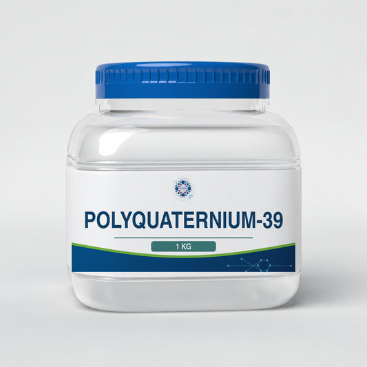 KMA Polyquaternium-39, 1 kg, squat rounded-square clear gel jar with blue lid