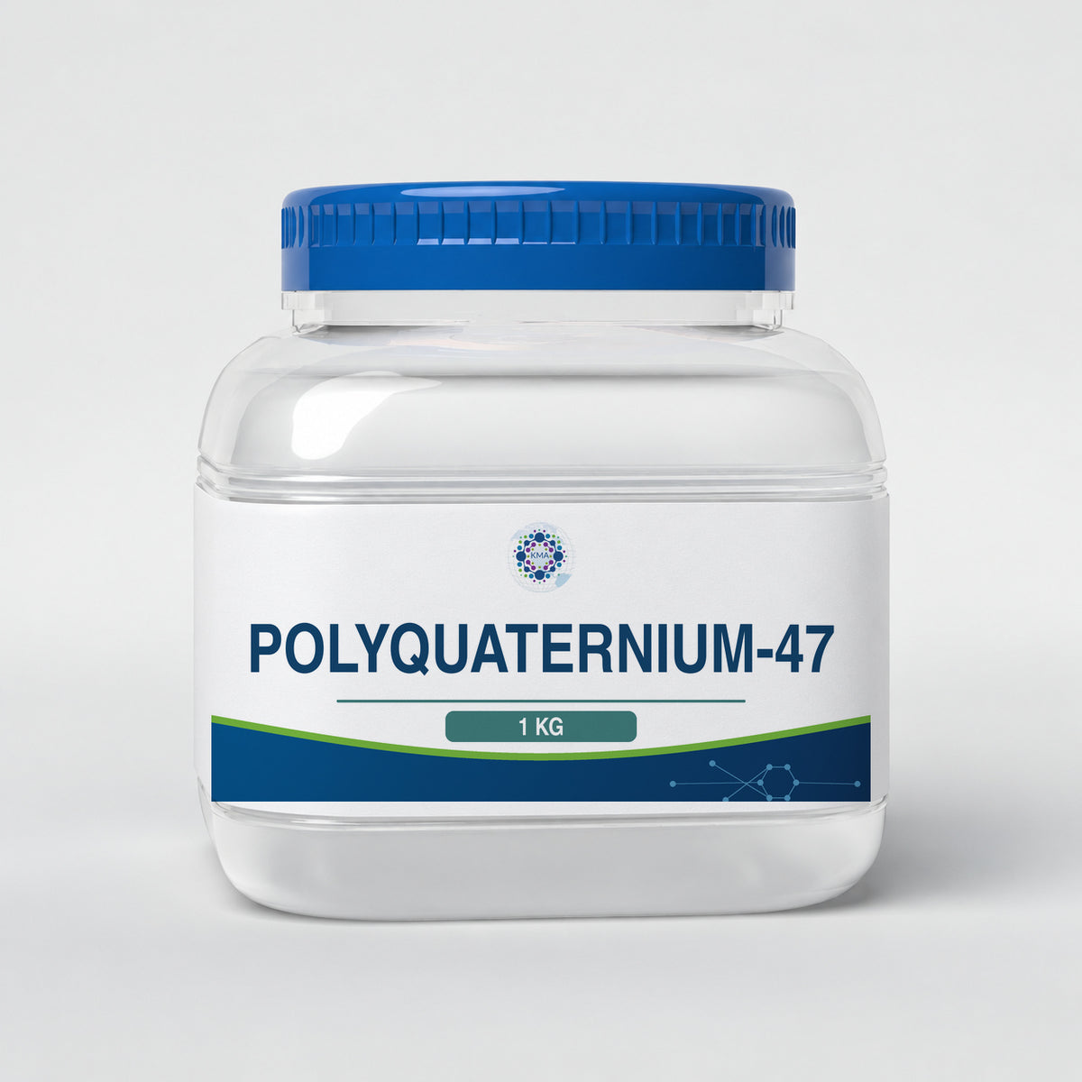KMA Polyquaternium-47, 1 kg, squat rounded-square clear gel jar with blue lid
