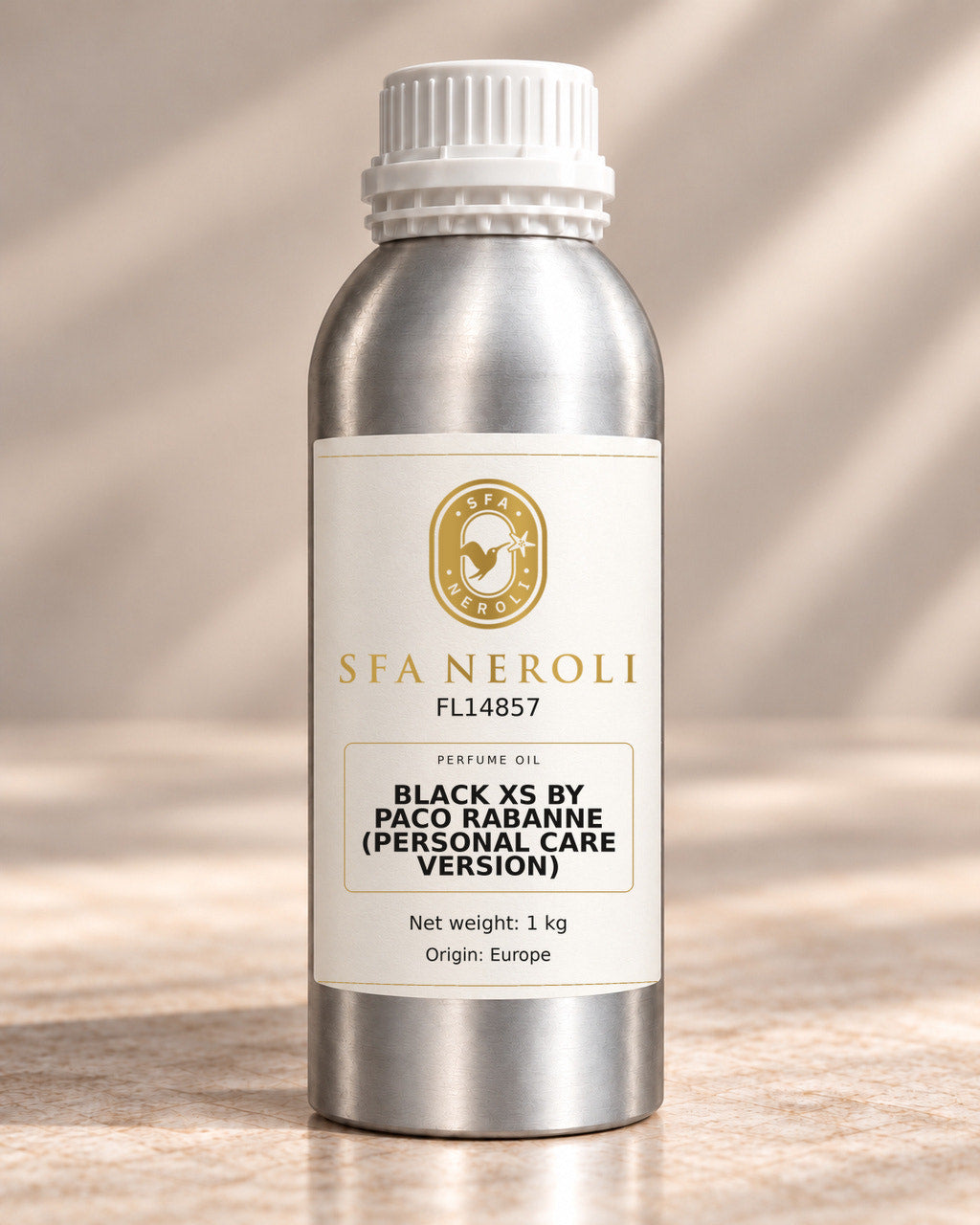 SFA Neroli BLACK XS BY PACO RABANNE (PERSONAL CARE VERSION), FL14857, 1 kg, gold-label aluminum bottle